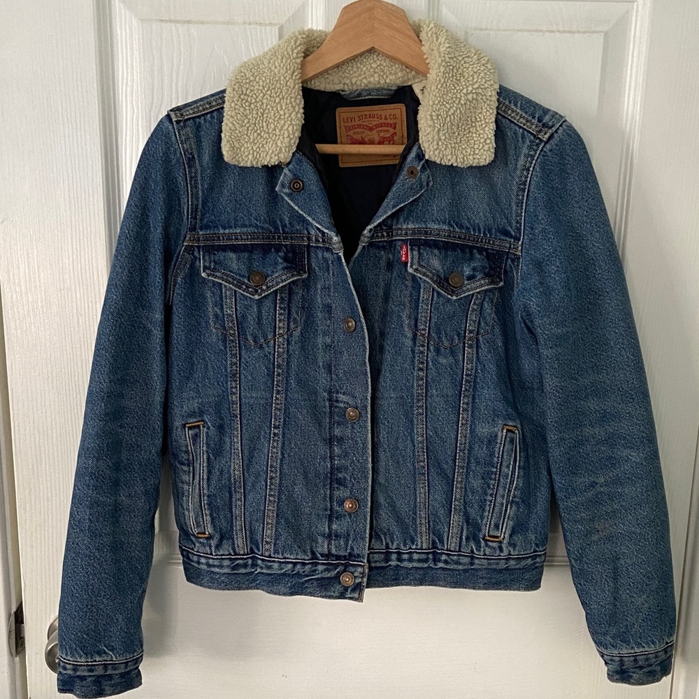 Levi's Denim Trucker Jacket with Cream Sherpa Collar